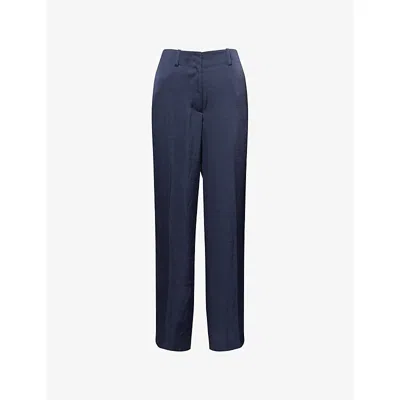 Theory Womens Nocturne Navy Satin Wide-leg Woven Trousers