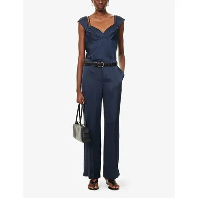 Theory Womens Nocturne Navy Satin Wide-leg Woven Trousers