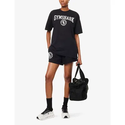 Gymshark Womens Black Collegiate Graphic Fleece Cotton-jersey Shorts Xs