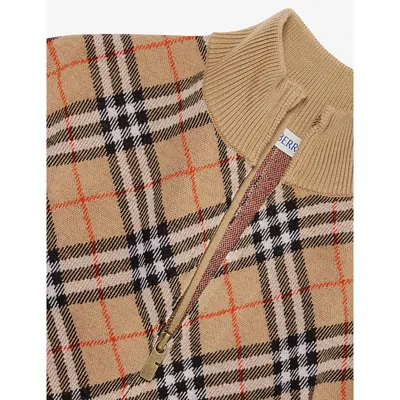 Burberry Sand Ip Check Funnel-neck Check Wool Cape One Size In Brown
