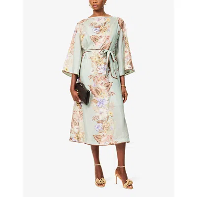 Zimmermann Womens Sage Multi Floral Coco Belted Silk Midi Dress In Green