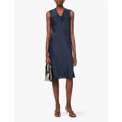Theory Womens Nocturne Navy Twist Scoop Sleeveless Woven Midi Dress