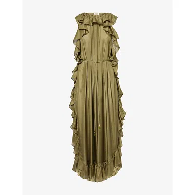 Zimmermann Womens Olive Cascadian Ruffled Silk Midi Dress Xs In Green