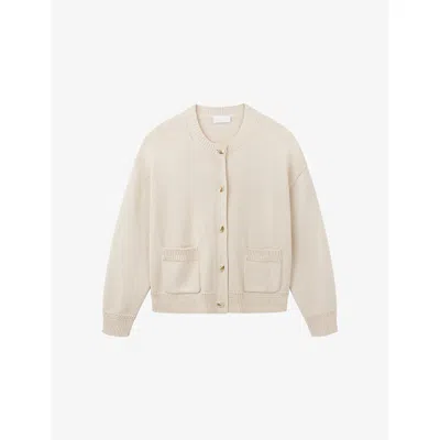 The White Company S Latte Stitch-trim Round-neck Cotton And Wool-blend Cardigan