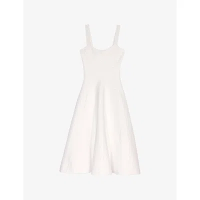 Maje Womens White Square-neck Flared-skirt Knitted Midi Dress