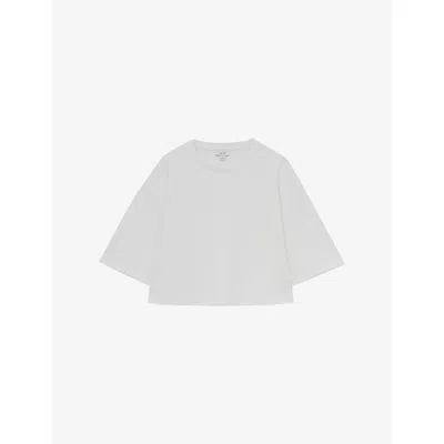 Reiss Womens White Round-neck Cropped Boxy Stretch-cotton T-shirt