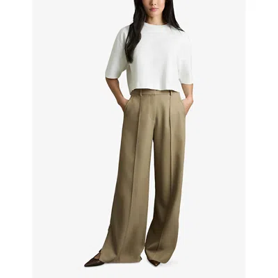 Reiss Womens White Round-neck Cropped Boxy Stretch-cotton T-shirt