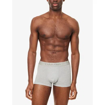 Calvin Klein Mens Grey Saltwater Aqua Soft Modal Logo-waist Pack Of Three Stretch-jersey Trunks In White