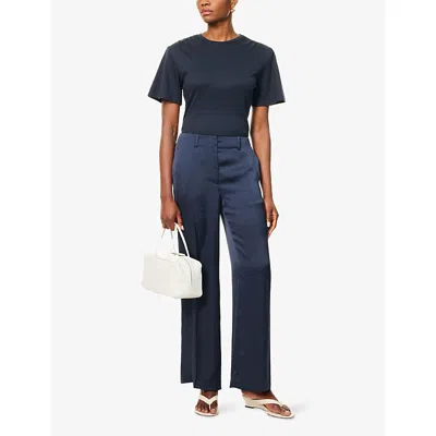 Theory Womens Nocturne Navy Gathered Round-neck Cotton-jersey T-shirt