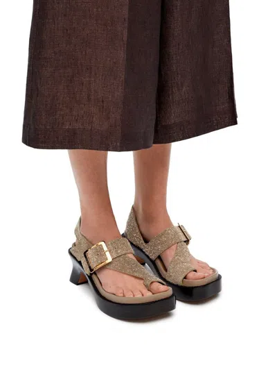 Loewe Ease Flip Flop Sandals With Heel Shoes In Green