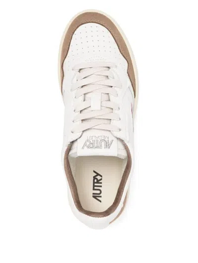 Autry Medalist Low Sneakers In White And Tobacco Leather And Suede Shoes