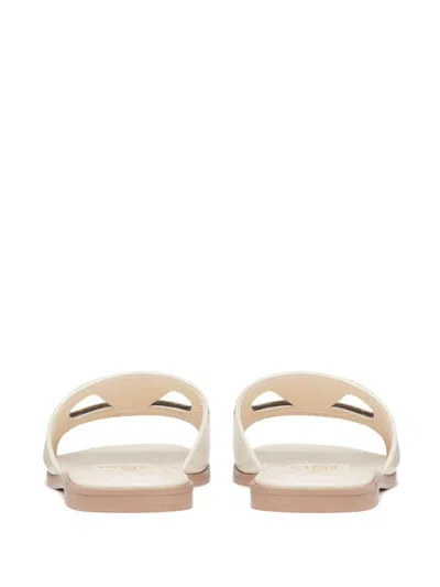 Valentino Vlogo Signature Flat Leather Sandals In Neutral
