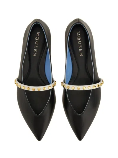Alexander Mcqueen Studded Strap Ballerina Shoes In Black