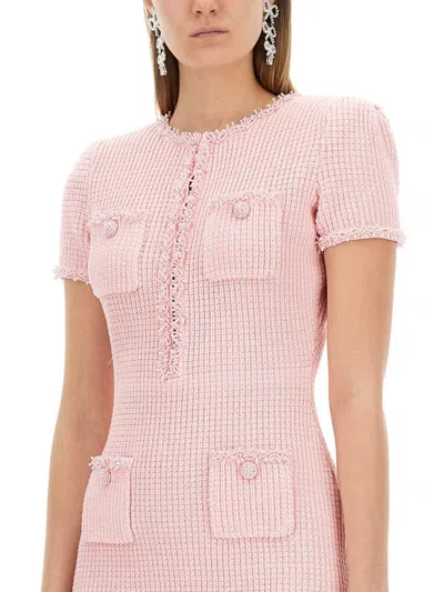 Self-portrait Womens Bead-embellished Short-sleeve Knit Mini Dress Pink