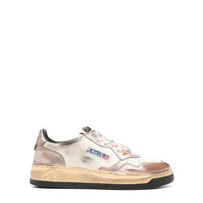 Autry 'super Vintage' White And Metallic Low Top Sneakers With Logo Detail
