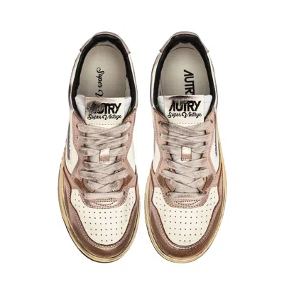 Autry 'super Vintage' White And Metallic Low Top Sneakers With Logo Detail