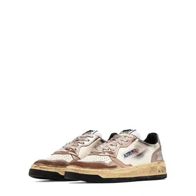 Autry 'super Vintage' White And Metallic Low Top Sneakers With Logo Detail