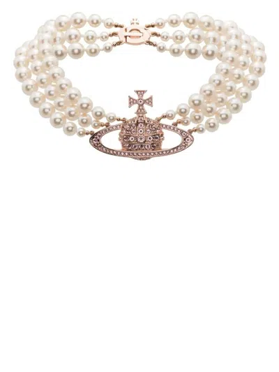 Vivienne Westwood Three Row Pearl Bas Relief Accessories In White