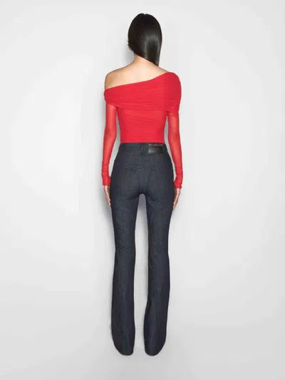 Mugler Mesh Ruched Bodysuit In Pink