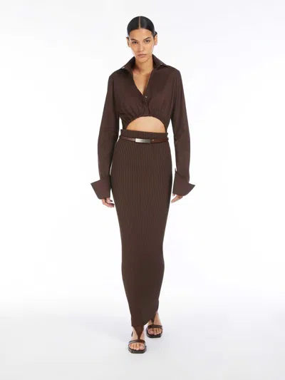 Max Mara Cropped Collared Shirt Elasticated Hem In Brown