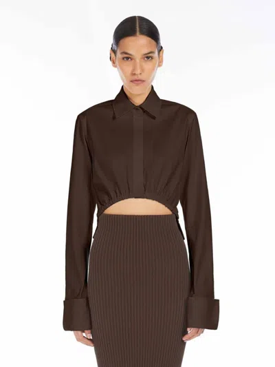 Max Mara Cropped Collared Shirt Elasticated Hem In Brown