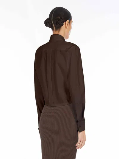 Max Mara Cropped Collared Shirt Elasticated Hem In Brown