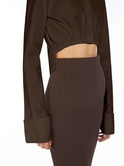 Max Mara Cropped Collared Shirt Elasticated Hem In Brown