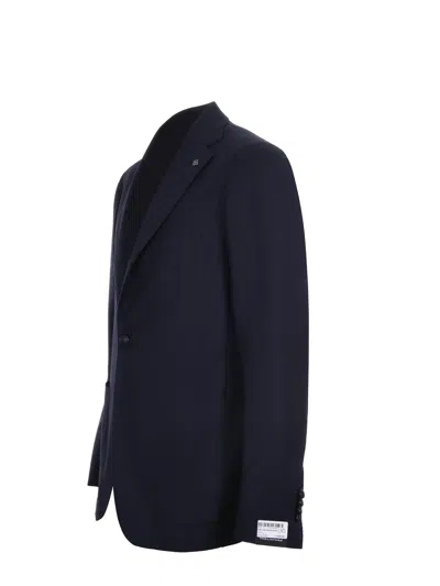 Tagliatore Single-breasted Wool Jacket With Lapel Collar In Blue