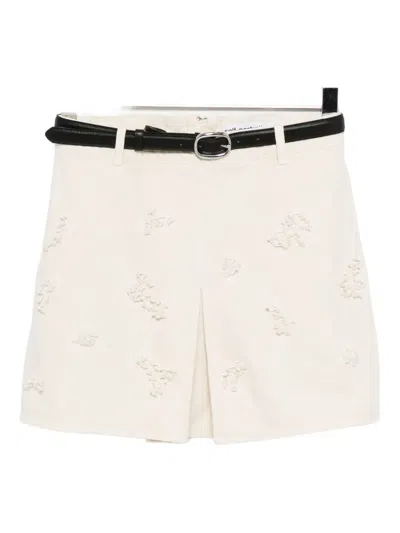 Self-portrait Beaded Floral Denim Mini Skirt Skirts White In White