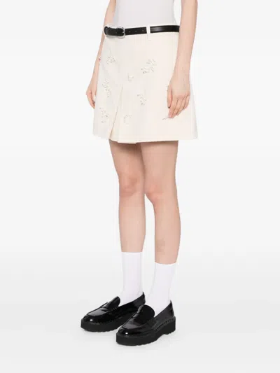 Self-portrait Beaded Floral Denim Mini Skirt Skirts White In White