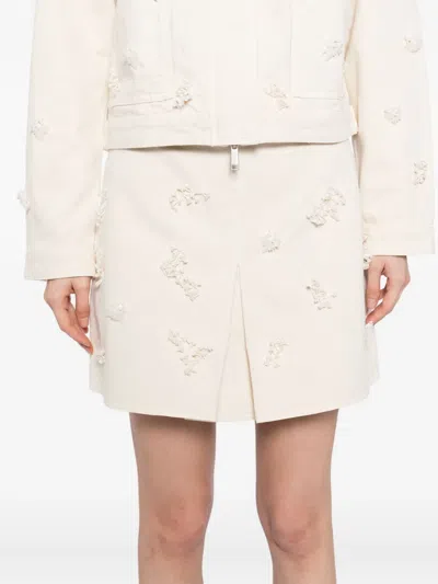 Self-portrait Beaded Floral Denim Mini Skirt Skirts White In White