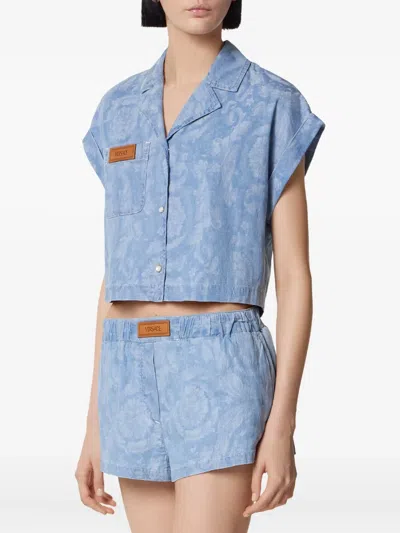 Versace Barocco-print Shirt In Blue
