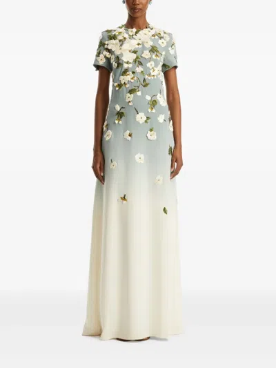 Oscar De La Renta Floral-embellished Gown In Blue