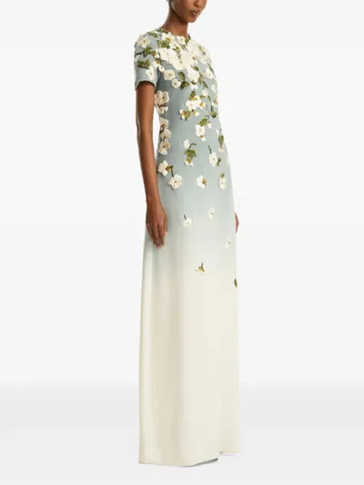Oscar De La Renta Floral-embellished Gown In Blue