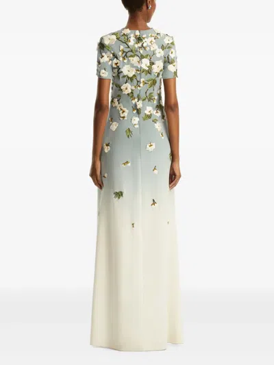 Oscar De La Renta Floral-embellished Gown In Blue