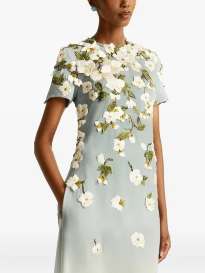 Oscar De La Renta Floral-embellished Gown In Blue