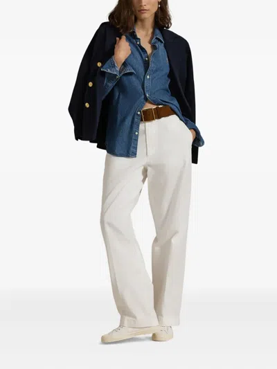 Polo Ralph Lauren Pleated Wide-leg Trousers In White