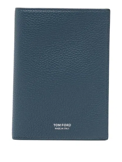 Tom Ford Leather Card Holder In Blue