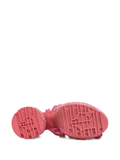 Naked Wolfe Raffia Platform Embellished Pumps In Pink