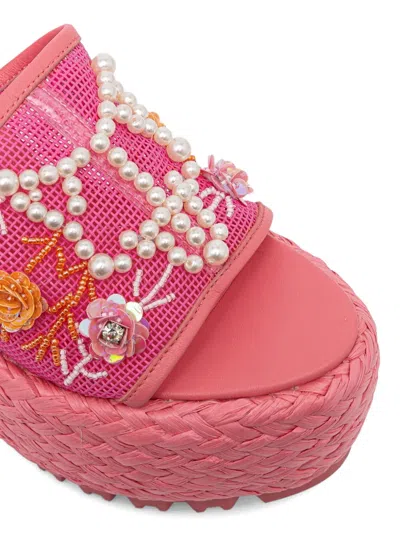 Naked Wolfe Raffia Platform Embellished Pumps In Pink