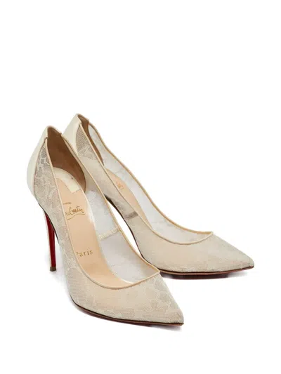 Pre-owned Christian Louboutin 110mm Follies Lace Satin Pumps