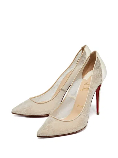 Pre-owned Christian Louboutin 110mm Follies Lace Satin Pumps