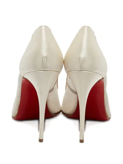 Pre-owned Christian Louboutin 110mm Follies Lace Satin Pumps