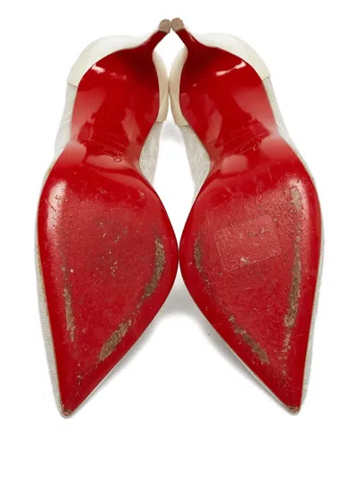 Pre-owned Christian Louboutin 110mm Follies Lace Satin Pumps