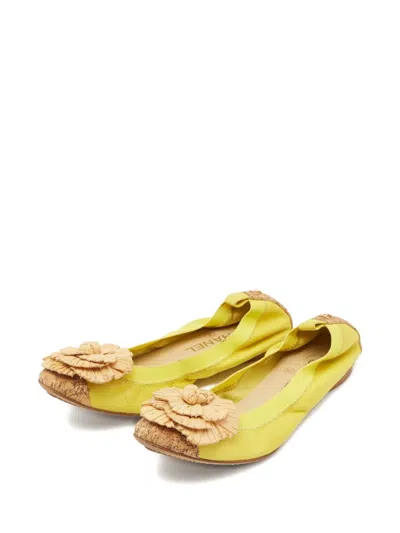 Pre-owned Chanel Leather Flower Ballet Flats