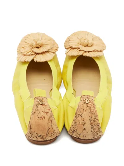 Pre-owned Chanel Leather Flower Ballet Flats