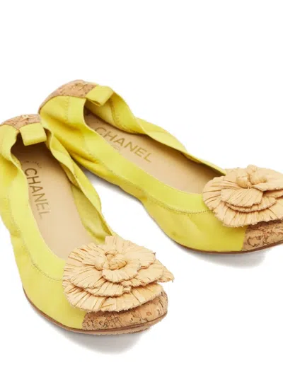 Pre-owned Chanel Leather Flower Ballet Flats