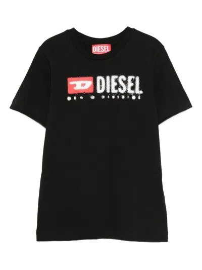 Diesel Distressed-effect Cotton T-shirt In Black