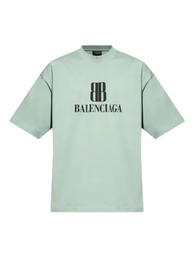 Balenciaga Nano Bb Logo-print T-shirt In Green