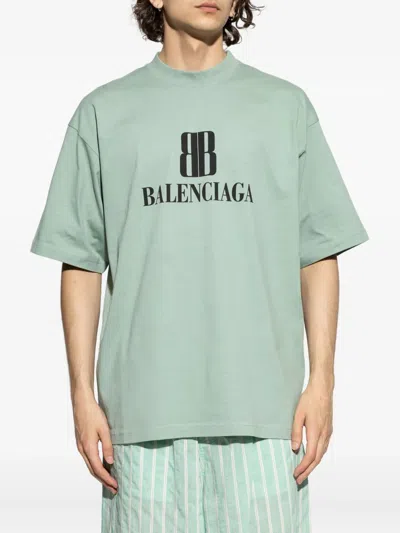 Balenciaga Nano Bb Logo-print T-shirt In Green